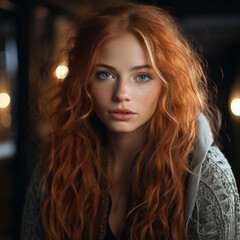 Fototapeta premium Ein Foto einer nordisch aussehenden, rothaarigen wunderschönen jungen 26 jahre alten Frau