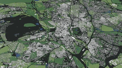 3D illustration of city and urban in Madrid Spain