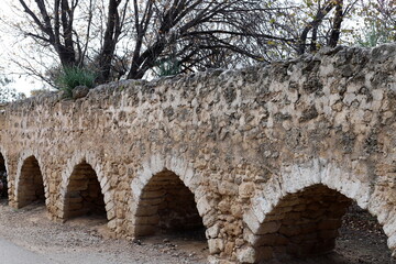 An ancient aqueduct for supplying water to populated areas.