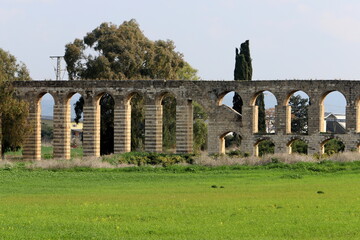 An ancient aqueduct for supplying water to populated areas.