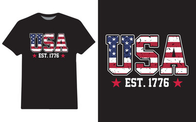 USA Bold Text with American Flag 1776 4th of July Independence Day t-shirt design.