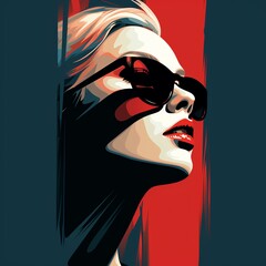 Create a vector portrait of a woman wearing sunglasses