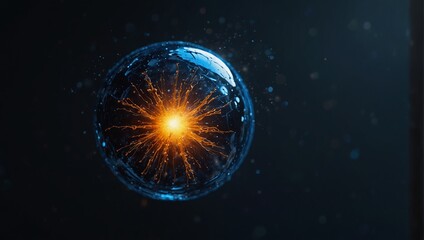 Obraz premium Abstract art with a vivid sun-like orb contrasting against a deep blue canvas, showcasing emotion and dynamism.