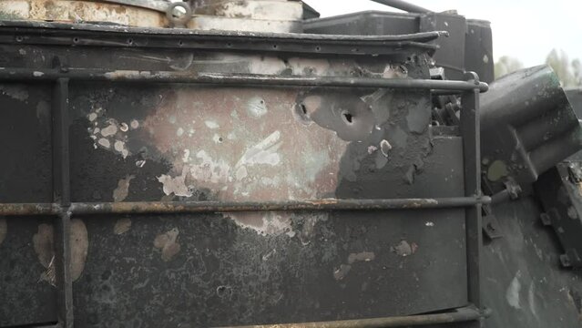 Turret part and US flag decal on Tank m1a1 Abrams