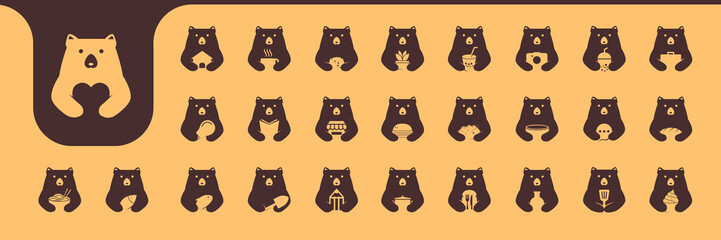 grizzly bear cute flat modern mascot cartoon icon set collection vector design