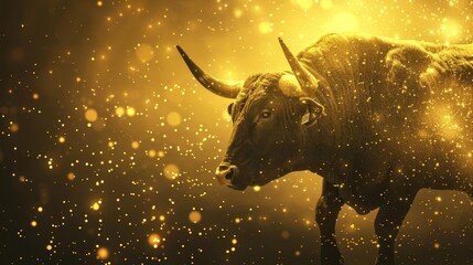 powerful bull silhouette on gold and black background symbolizing bitcoin and crypto market strength conceptual illustration