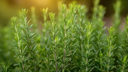 Obraz premium A close-up of fresh rosemary sprigs growing in a garden.