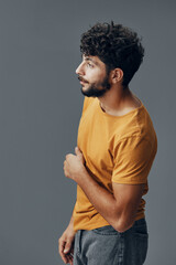 Obraz premium Background portrait isolated guy beard men casual person studio caucasian expression face attractive young adult