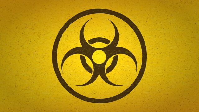 Appearance of the damaged bacteriological danger symbol on a yellow screen background