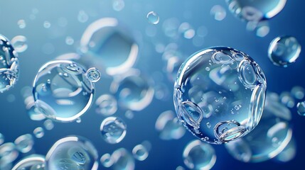 realistic water bubbles floating in air transparent liquid spheres 3d illustration