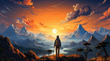 Business Success Concept, A traveler exploring new cultures and experiencing unforgettable adventures. surrealistic Illustration image,