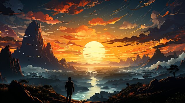 Business Success Concept, A traveler exploring new cultures and experiencing unforgettable adventures. surrealistic Illustration image,