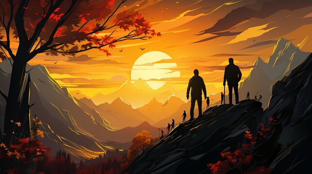 Business Success Concept, A leader motivating their team to reach new heights of success. surrealistic Illustration image,