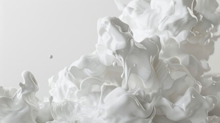 Fototapeta premium The image is a white, abstract painting of a white cloud with white splatters