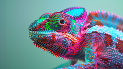 Vibrant chameleon close up