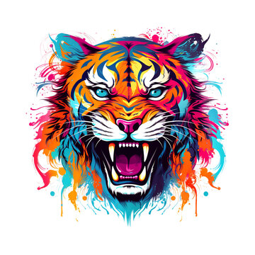Colorful tiger face on clean background. Mammals. Wildlife Animals.