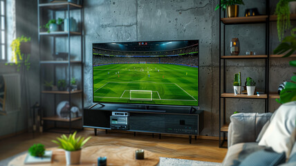 Soccer game on tv in living room