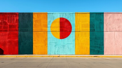 A brightly colored state flag mural art on a wall, representing regional pride and identity