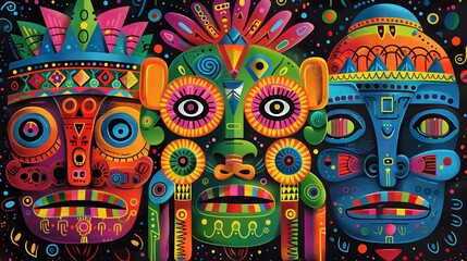 Fototapeta premium Illustration that has a folkloric figure of faces and was inspired by the ancient culture.