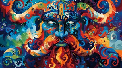 Colorful illustration inspired by the ancient culture of the Vikings.