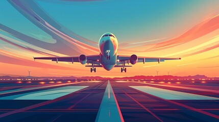 sleek jetliner taking off from airport runway at golden hour dynamic aviation travel concept illustration