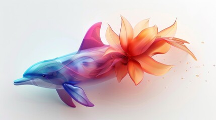 A colorful dolphin with a blue and purple tail