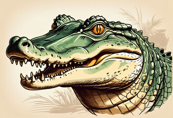 Crocodile portrait, sketch vintage illustration