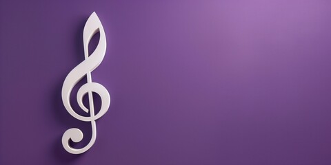 Naklejka premium White violin clef on purple background with copy space. 