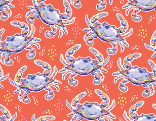 Stylish Hand drawn Summer Crabs colorful mood of paint vector illustration ,