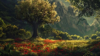 solitary lifeless tree amidst a lush and thriving forest digital paintings