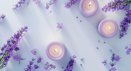 mockup with a purple background candles and lavender