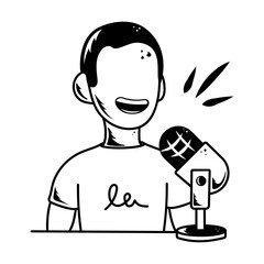 Premium hand drawn icon of a podcast host 