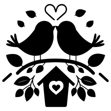 recommend clip art: Silhouette design of two love birds on a tree branch / black and white design of bird couple making love on isolated white background.