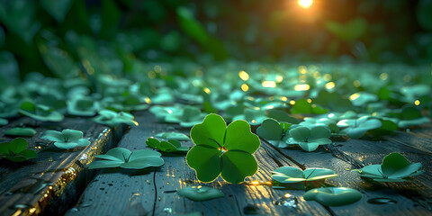 Happy St Patricks Day Card HD Background Wallpaper Desktop Wallpaper,Group of Green Leaf Clovers Saint Patricks day concept Generative AI,Convey the concept of luck in a global context


