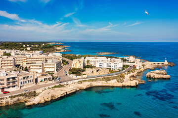 Aerial view of Otranto town on the Salento Peninsula in the south of Italy, Easternmost city in...