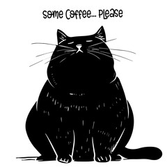 Funny cat Illustration. Black Cat Silhouette. Funny Face. Cute Cat.