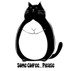 Funny cat Illustration. Black Cat Silhouette. Funny Face. Cute Cat.