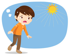 boy too hot thirsty from heat of the summer sun