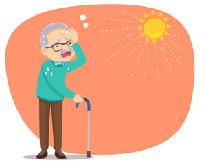 elderly thirsty from heat of the summer sun