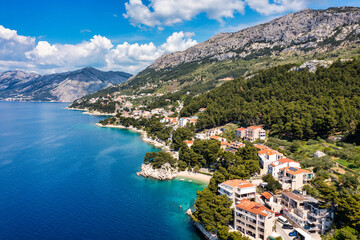 Beautiful Brela on Makarska riviera, Croatia. Adriatic Sea with amazing turquoise clean water and...