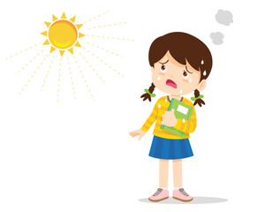 girl thirsty from heat of the summer sun