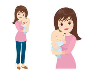 Beautiful woman holds a baby in her arms