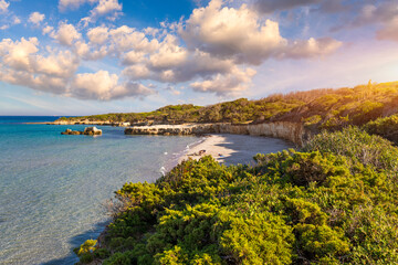 View of Baia dei Turchi, Puglia region, Italy. Turkish Bay (or Baia dei Turchi), this coast of...