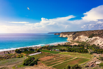 Obraz premium Panoramic view of country side of Cyprus near Paphos, Cyprus.