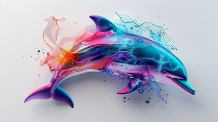 Obraz premium A colorful dolphin with a blue and purple tail