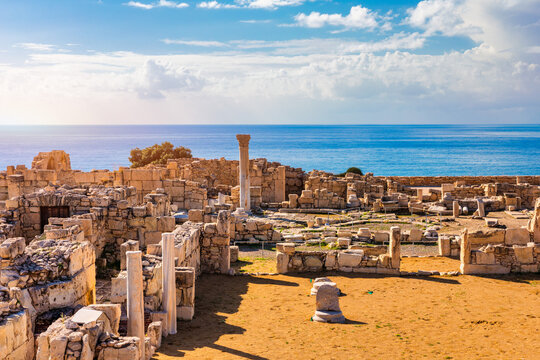 &Kappa;ourion ancient ruins of the ancient city. Achilles' House Kourio Basilica at The Sanctuary of Apollo at the Kourion World Heritage Archaeological site near Limassol (Lemesos), Cyprus
