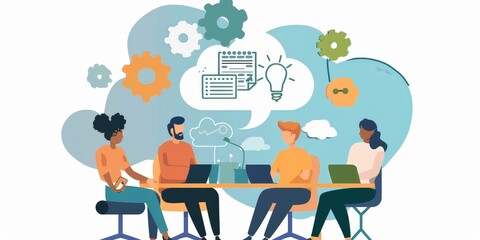 A group of people sitting around a table and working on a project together.