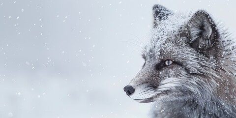 Obraz premium A majestic Arctic fox stands on the icy tundra, its white fur blending in seamlessly with the snow-covered landscape