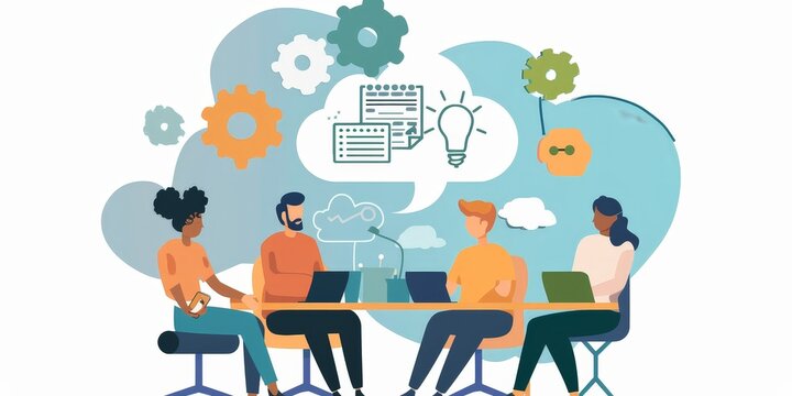 A group of people sitting around a table and working on a project together.