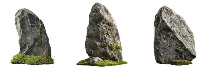 Beautiful natural tall rock with moss, transparent background, 3d rendering, can be used for natural garden yard decoration.